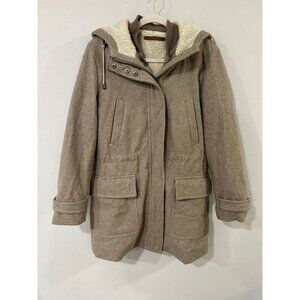 Cole Haan 3-In-1 Wool Blend Warm Women’s Ivory Beige Hooded Peacoat Size 10